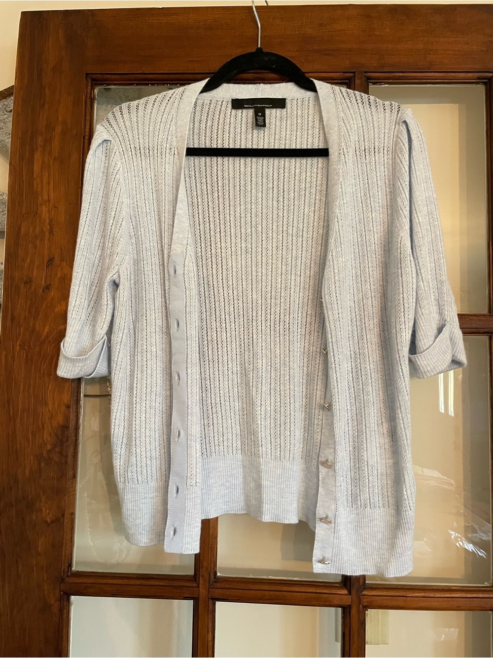 White House Black Market Pale Blue Lightweight Open Cardigan